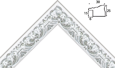 Багет белый, цвет "серебро" из дерева 1817