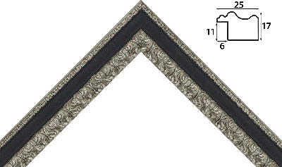 Багет черный, цвет "серебро" из дерева 1351