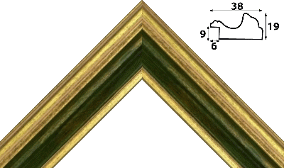 Багет зеленый, цвет "золото" из пластика 1135