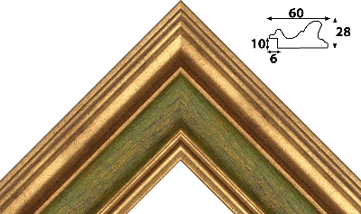 Багет зеленый, цвет "золото" из пластика 1343