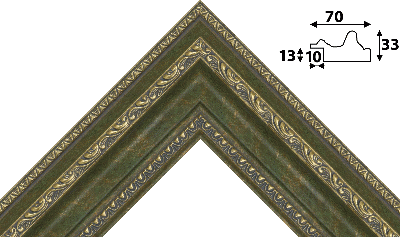 Багет зеленый, цвет "золото" из пластика 1633