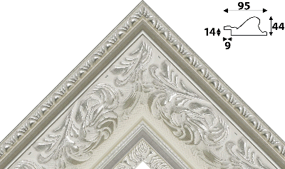 Багет белый, цвет "серебро" из пластика 1715
