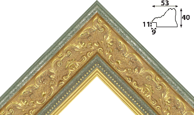 Багет бирюзовый, цвет "золото" из пластика 1751